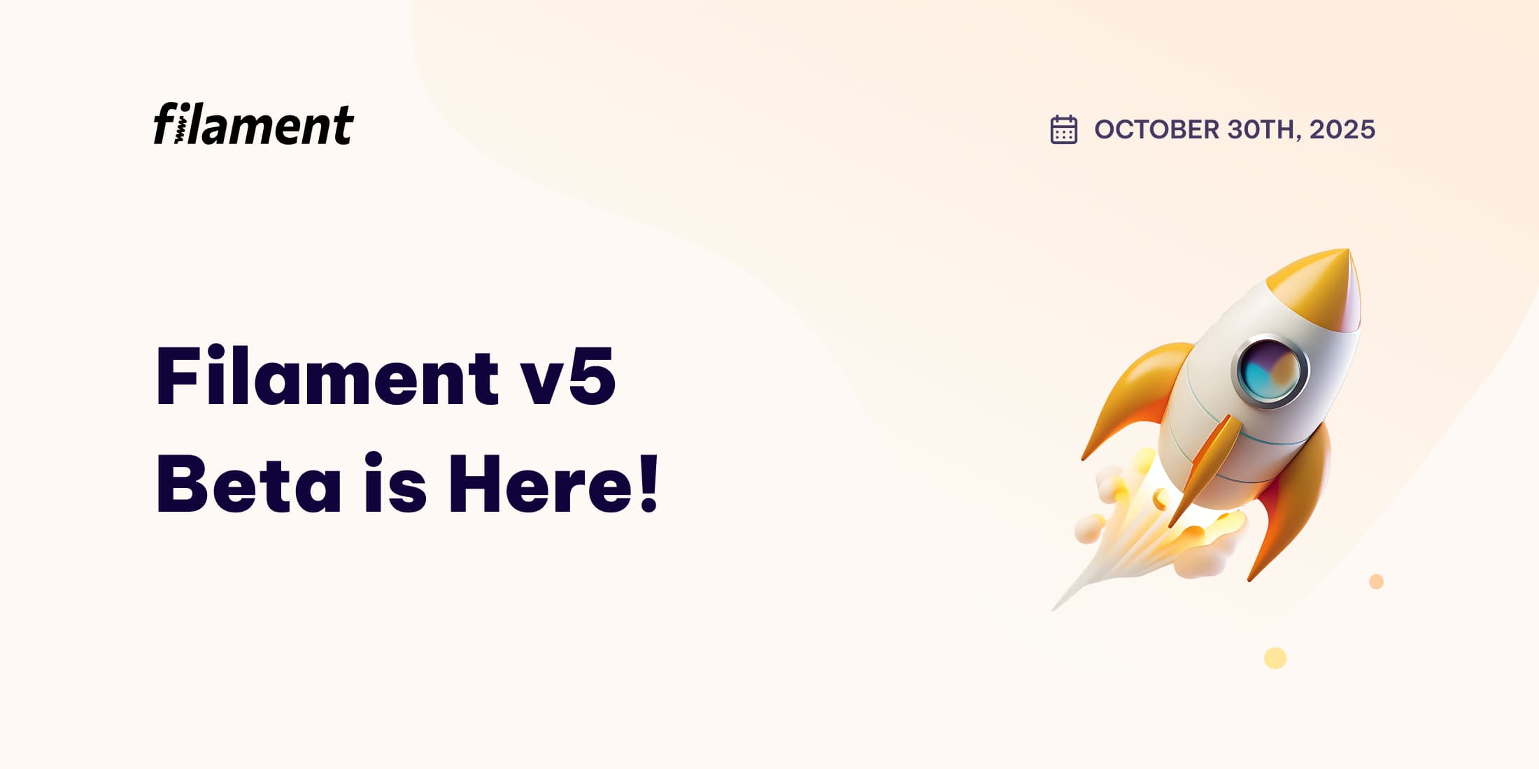 An image with the words 'The Filament v5 Beta is Here' on the left, and a photo of the Filament rocket on the right